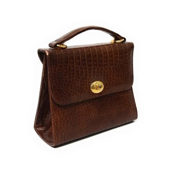 Tianni Vintage Vegan Croc Leather Structured Handbag Top Handle Bag Gold - Picture 1 of 8